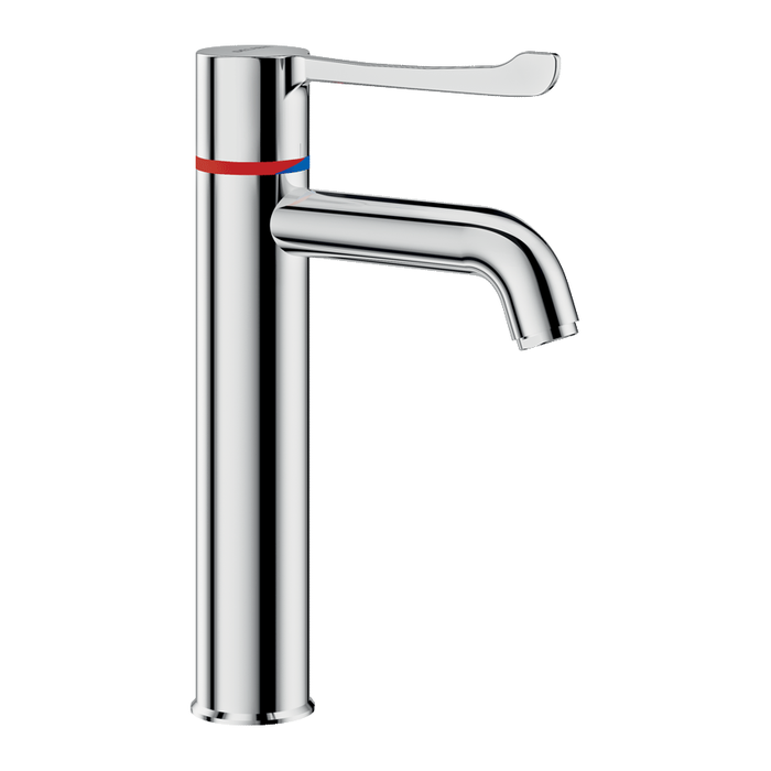 Miscelatore termostatico sequenziale da piano DELABIE SECURITHERM per lavello, monoforo, lunghezza bocca 140 mm, altezza bocca 160 mm, maniglia HIGIENA, senza tirante e piletta