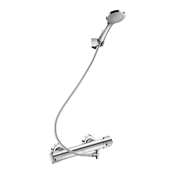 Set doccia autosvuotante DELABIE con miscelatore termostatico SECURITHERM modello n. H9739S, eccentrici standard