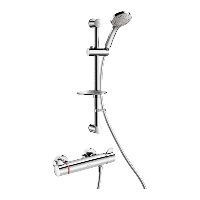 Shower set DELABIE with thermostatic SECURITHERM Securitouch mixer model no. H9741S, standard eccentrics, with shower rail and soap dish