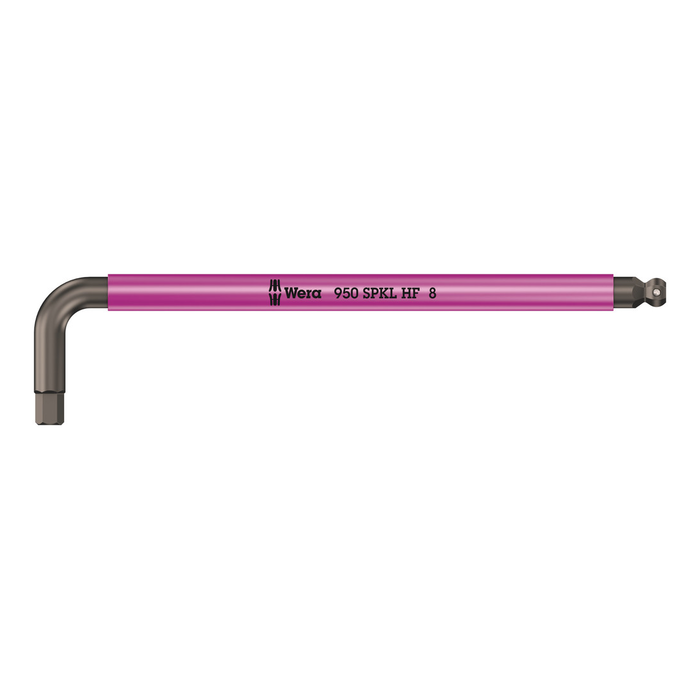 Clé mâle coudée longue Wera 950 SPKL HF Multicolore avec tête sphérique et fonction de retenue 8,0 mm