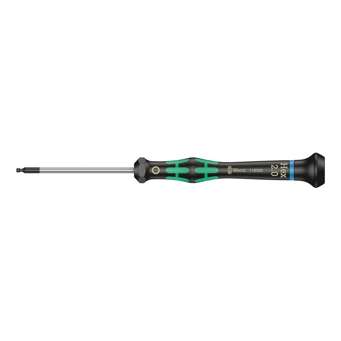 Chave de fenda hexagonal com ponta esférica, precisão Wera Kraftform Micro 2052, 2,0 × 60 mm