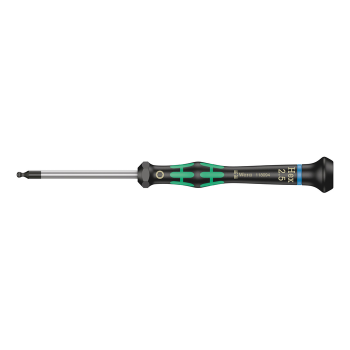 Ball-end hex screwdriver, precision Wera Kraftform Micro 2052, 2.5 × 60 mm