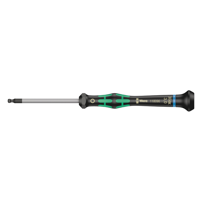 Ball-end hex screwdriver, precision Wera Kraftform Micro 2052, 3.0 × 60 mm