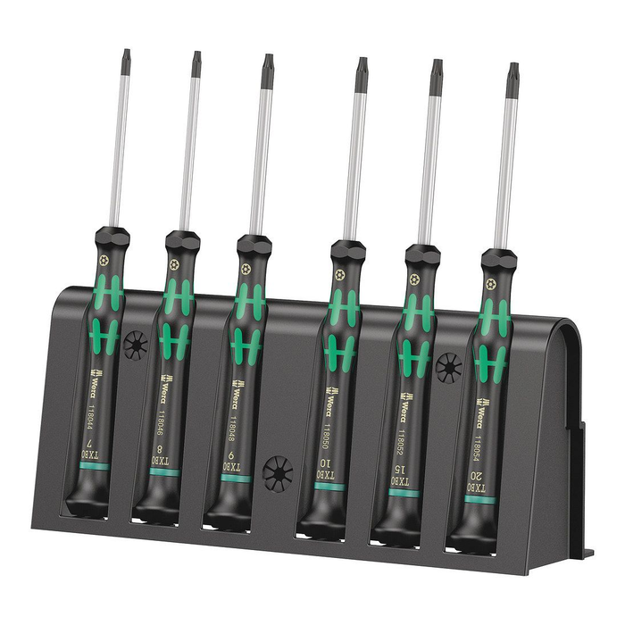 6-piece precision TORX® BO screwdriver set with a rack, Wera Kraftform Micro 2067/6