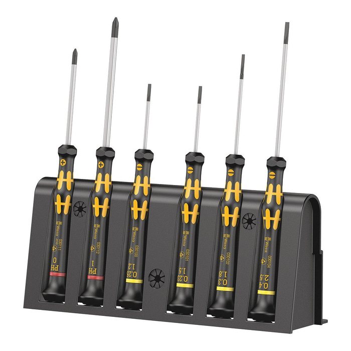 6-piece precision ESD screwdriver set with a rack, Wera Kraftform Micro 1578 A/6 ESD