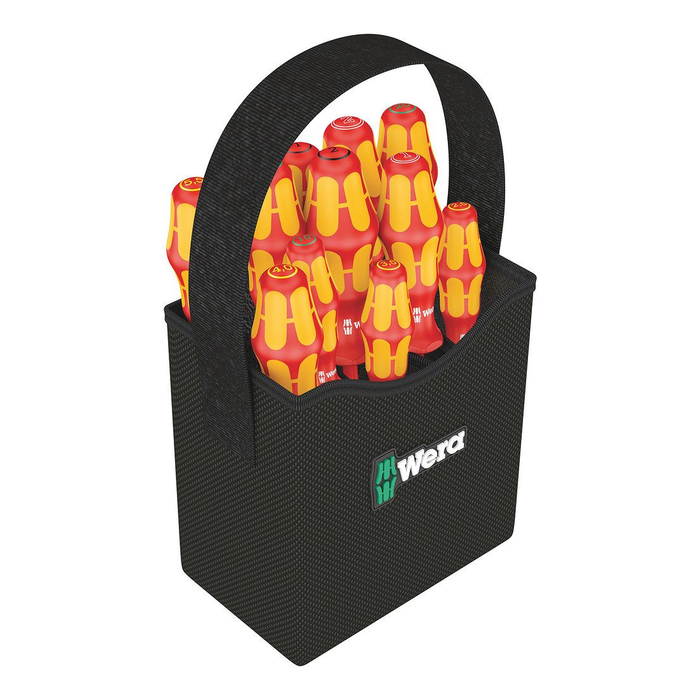 Juego de destornilladores aislados VDE de 11 piezas Wera Kraftform 2go 100, en bolsa textil
