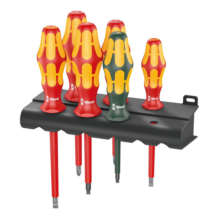مجموعة مفكات براغي معزولة VDE من 6 قطع وير Kraftform 160 i/168 i/6، مع حامل