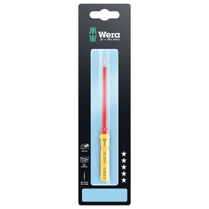 Slotted interchangeable blade 2.5 × 0.4 × 157 mm, VDE, stainless steel Wera Kraftform Kompakt VDE 3060 i Take it easy SB
