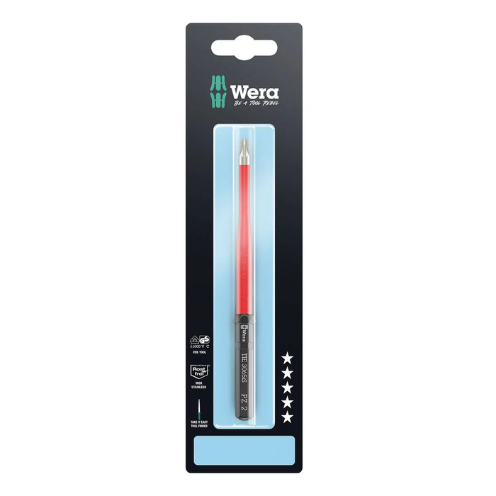 Interchangeable Pozidriv blade PZ 2 × 157 mm, VDE, stainless steel Wera Kraftform Kompakt VDE 3065 iS PZ Take it easy SB