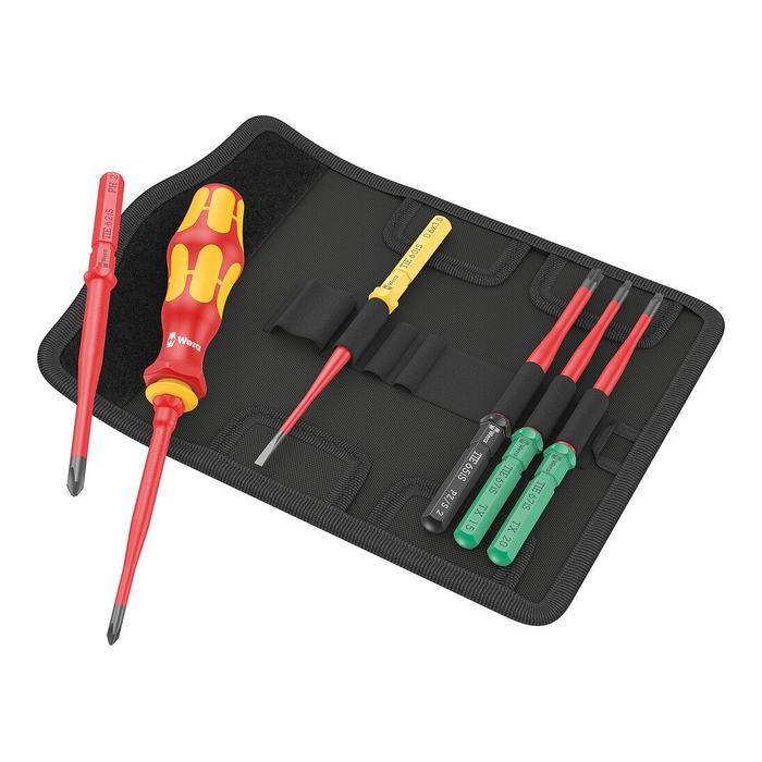 Zestaw wymiennych trzpieni i rękojeści wkrętakowej, izolowanych Wera Kraftform Kompakt VDE 7 extra slim 1 Tool Finder, 7 części, w etui