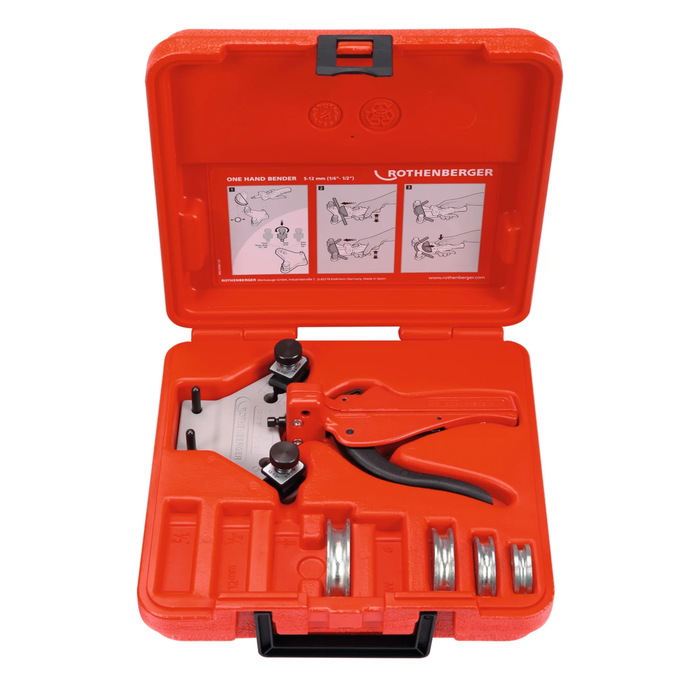 SET: Handmatige pijpbuiger TUBE BENDER ROTHENBERGER met buigsegmenten voor buizen Ø5–6–8–10 mm