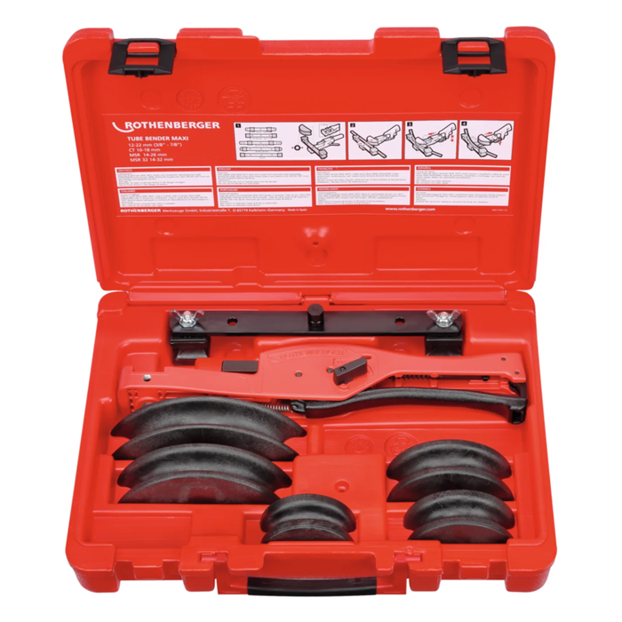SET: Ruční jednoruční kušová ohýbačka TUBE BENDER MAXI ROTHENBERGER s ohýbacími segmenty pro trubky Ø12–14–16–18–22 mm