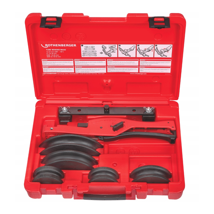 SET: Manual one-hand tube bender TUBE BENDER MAXI ROTHENBERGER with bending segments for pipes Ø3/8–1/2–5/8–3/4–7/8″