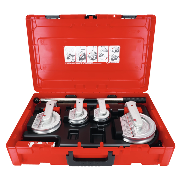 套装：手动弯管机 ROBEND H+W Plus ROTHENBERGER，带 Ø12–15–18–22 mm 弯管模具