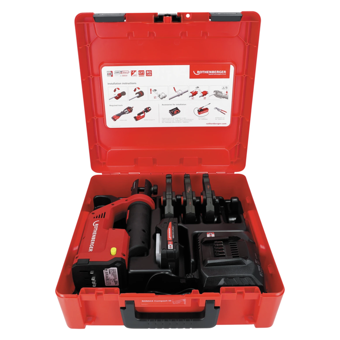 SET: Cordless press machine ROMAX COMPACT III ROTHENBERGER with M 15–22–28 mm jaws, CAS