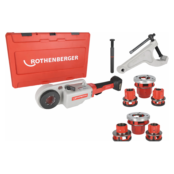 SET: Cordless threader ROTHENBERGER SUPERTRONIC 2000 E, AMPShare, with threading heads BSPT R 1/2–2″