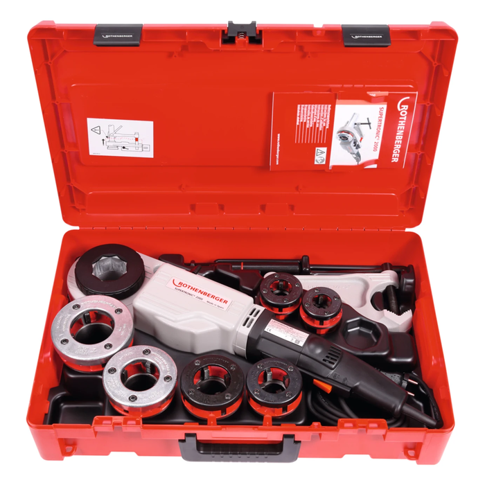 SET: Electric threader ROTHENBERGER SUPERTRONIC 2000 230 V with threading heads BSPT R 1/2–2″