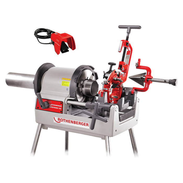 套装：台式电动套丝机 ROTHENBERGER SUPERTRONIC 4SE，配自动板牙头，BSPT R 1/2–4″，230 V