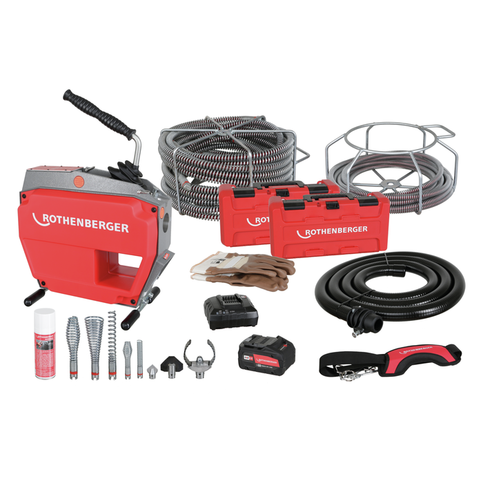 SET: Cordless pipe cleaning machine ROTHENBERGER R600 VarioClean with accessories and spirals