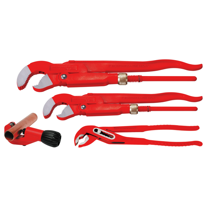 Sada nářadí na trubky ROTHENBERGER, švédské klíče SUPER S 1″ a 1 1/2″, nastavitelný klíč SP 10″, řezák na trubky TC 35