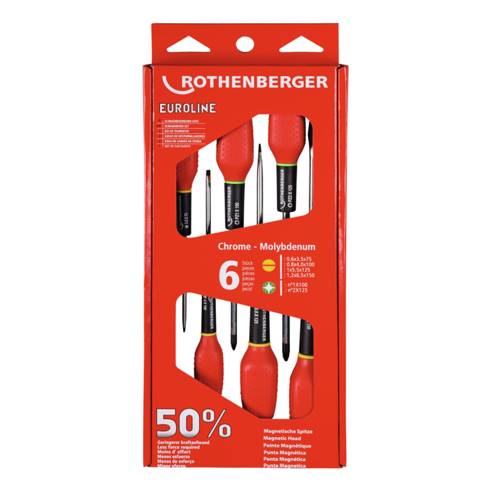 Set of 6 screwdrivers ROTHENBERGER EUROLINE, slotted and Pozidriv PZ