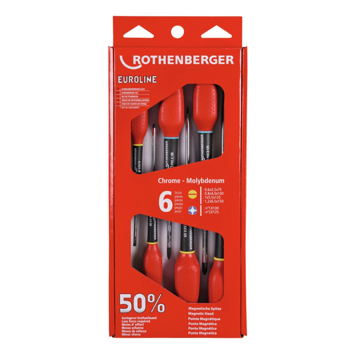 Set of 6 screwdrivers ROTHENBERGER EUROLINE, slotted and Phillips PH