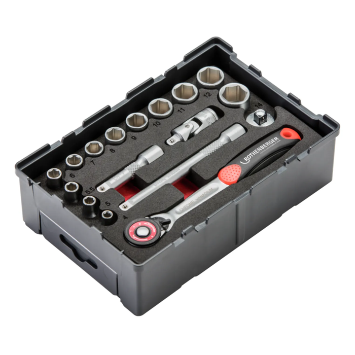 Set of 1/4″ hexagonal sockets with ratchet ROTHENBERGER, 17 pieces, in ROBOX organizer