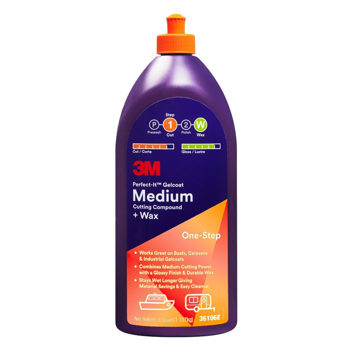 Środek polerski do żelkotu z woskiem 3M™ Perfect-It™, średniościerny, 36106E, 946 ml