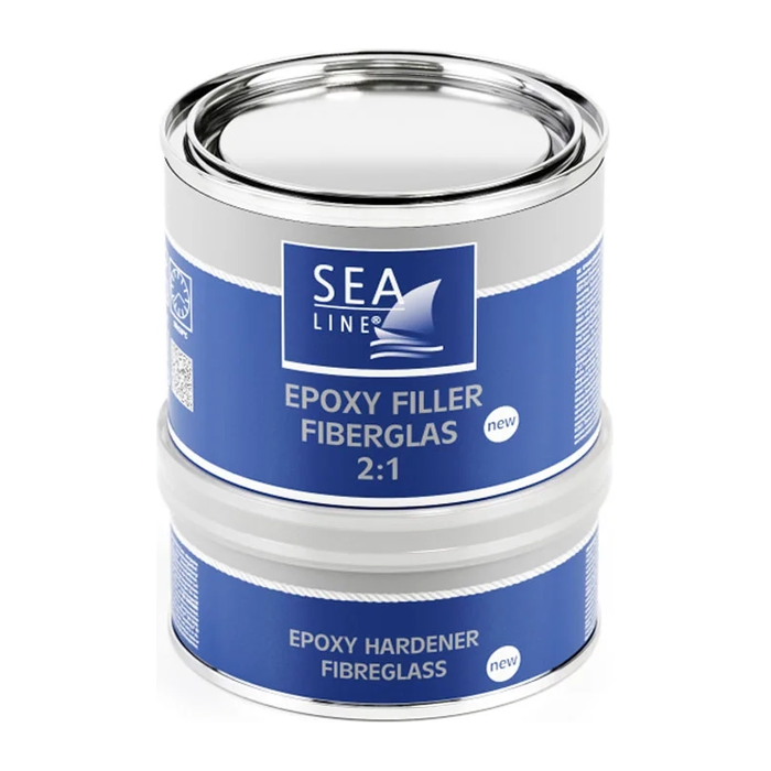 Massa epóxi Sea-Line com fibra de vidro 2:1, conjunto base e endurecedor, cinza claro, 750 g