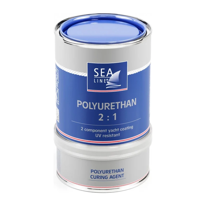 Sea-Line polyurethane topcoat paint set base and hardener, dark blue, 750 ml