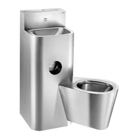 Foto af Modul DELABIE KOMPACT, vask og væghængt toilet til højre, med cisterne, vandalsikret