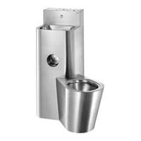Foto af Modul DELABIE KOMPACT, vask og gulvstående toilet til højre, med cisterne, vandalsikret