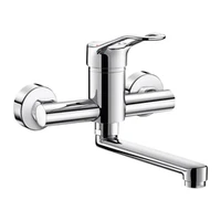 Foto av Veggmontert mekanisk batteri DELABIE med trykkregulator, for servant, med svingbar tut l. 200 mm, standard eksentere, åpent håndtak