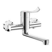 Foto di Miscelatore meccanico a parete DELABIE per lavabo, con bocca girevole L. 200 mm, eccentrici STOP/CHECK, maniglia HIGIENA