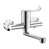 Foto di Miscelatore meccanico a parete DELABIE per lavabo, con bocca girevole L. 150 mm, eccentrici STOP/CHECK, maniglia HIGIENA