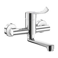Foto di Miscelatore meccanico a parete DELABIE per lavabo, con bocca girevole L. 150 mm, eccentrici standard, maniglia HIGIENA