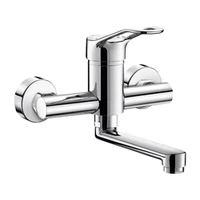 Foto di Miscelatore meccanico a parete DELABIE per lavabo, con bocca girevole L. 150 mm, eccentrici standard, maniglia traforata