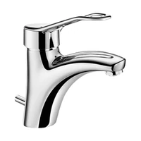 Foto di Miscelatore meccanico da piano DELABIE per lavabo, con regolatore di pressione, altezza bocca 85 mm, con tirante e piletta, maniglia traforata