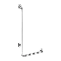 Photo of DELABIE L-shaped shower grab bar, right, for people with disabilities, Ø32, height 750mm, satin stainless steel