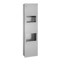 Photo of DELABIE recessed module with hand dryer, paper towel dispenser and waste bin, satin stainless steel