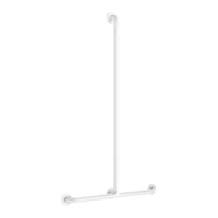 Foto af T-formet brusestøttegreb DELABIE, med fast lodret stang, for handicappede, Ø32, højde 1150 mm, antibakteriel hvid nylon
