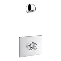 Photo of DELABIE shower set with concealed time flow TEMPOMIX mixer, with M1/2" stopcocks, 30 sec flow, with 160 x 220mm control plate, with knob-pushbutton, with ROUND shower head