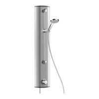 Photo of DELABIE TEMPOMIX time flow shower panel, top inlet M1/2", with stopcocks, 30 sec flow, with handset on slider, with knob-pushbutton, aluminium