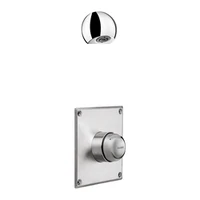 Photo of DELABIE shower set with concealed time flow TEMPOMIX mixer, M1/2" connections for Ø14 copper pipes, 30 sec flow, with 160 x 160mm plate, with knob-pushbutton, with ROUND shower head