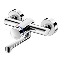 Image de Mitigeur temporisé mural DELABIE TEMPOMIX 3 pour lavabo, M1/2″, écoulement 7 s, avec bouton-poussoir/manette, bec fixe de 150 mm
