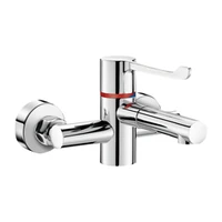 Foto di Miscelatore termostatico sequenziale a parete DELABIE SECURITHERM per lavabo, con due bocche a scatto BIOCLIP in inox, maniglia HIGIENA, eccentrici standard