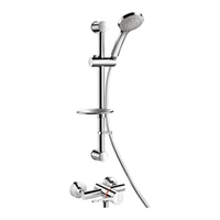 Foto de Conjunto de duche DELABIE com misturadora termostática sequencial SECURITHERM modelo nº H9630, uniões excêntricas STOP/CHECK, com varão de duche com saboneteira