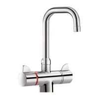 Foto di Miscelatore termostatico monoforo da piano DELABIE SECURITHERM per lavabo, a doppia maniglia, F3/8″, bocca girevole di altezza 205 mm e lunghezza 150 mm