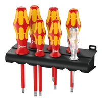 Photo of VDE insulated screwdriver set Wera Kraftform 160 i/7, with single-pole phase tester and rack