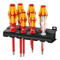 Photo of VDE insulated screwdriver set Wera Kraftform 160 i/165 i/7, with single-pole phase tester and rack